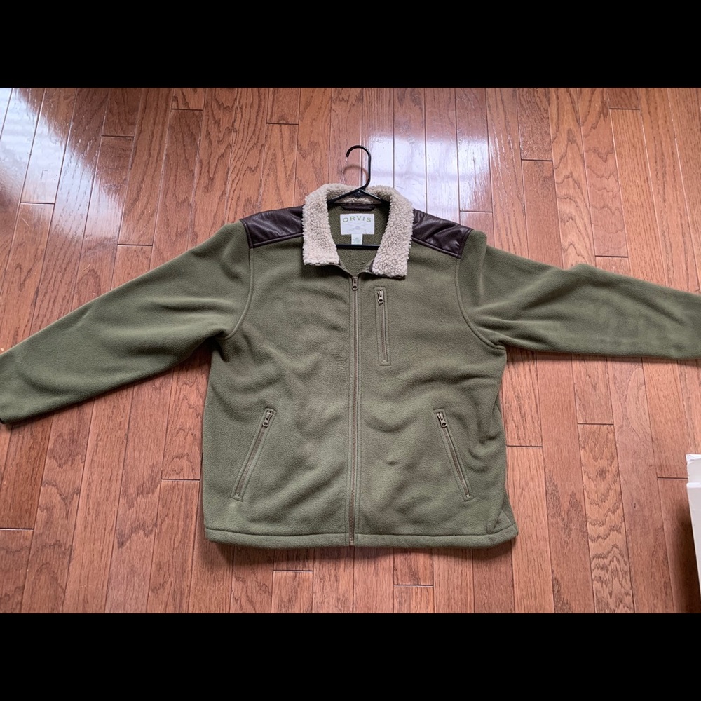 Orvis Large sherpa collar fleece zip up jacket